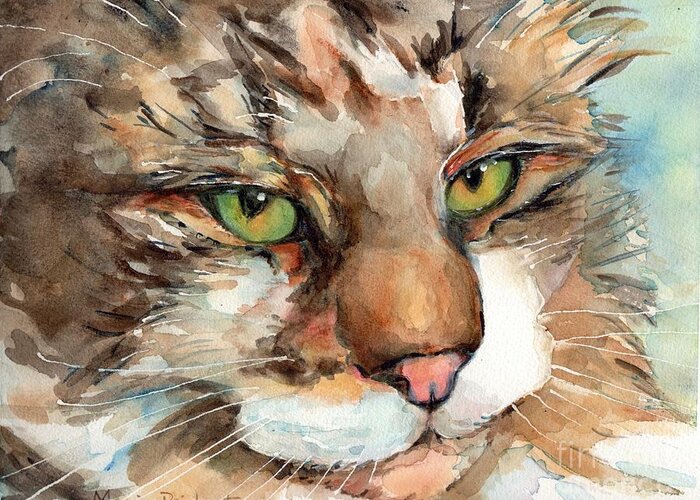 Green Eyes Greeting Card featuring the painting Green Eyes by Maria Reichert