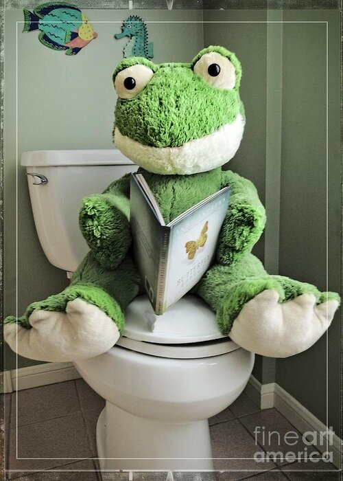Potty Greeting Card featuring the photograph Green Frog Potty Training - Photo Art by Ella Kaye Dickey