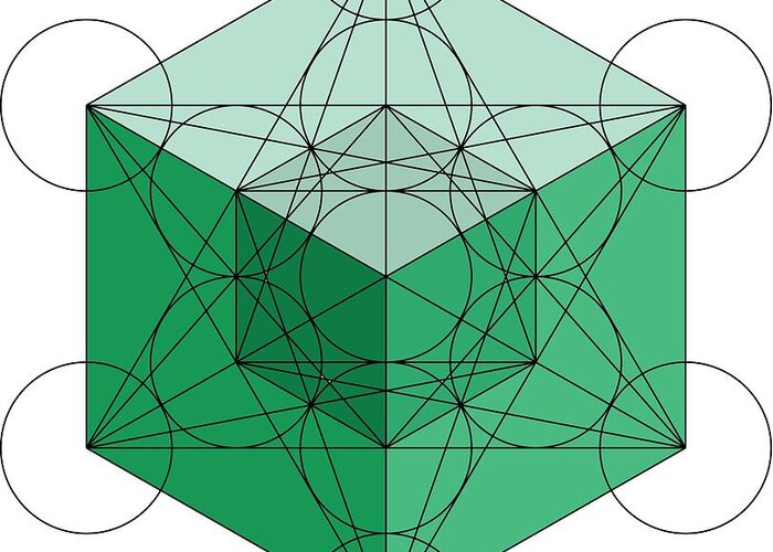 Metatron Greeting Card featuring the digital art Green Hypercube by Steven Dunn