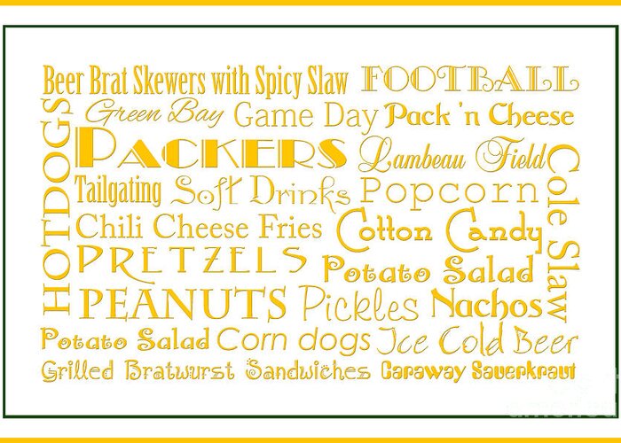 Andee Design Football Greeting Card featuring the digital art Green Packers Game Day Food 3 by Andee Design