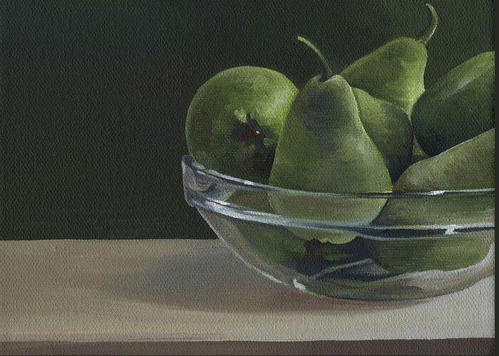 Green Greeting Card featuring the painting Green Pears by Natasha Denger