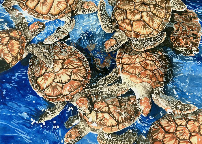 Sea Turtle Greeting Card featuring the painting Green Sea Turtles by Pauline Walsh Jacobson