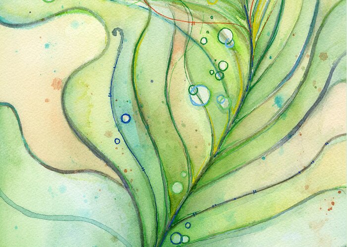 Green Greeting Card featuring the painting Green Watercolor Bubbles by Olga Shvartsur