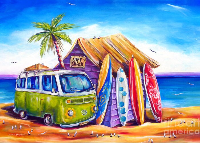 Kombi Greeting Card featuring the painting Greenie by Deb Broughton