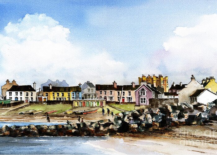 Val Byrne Greeting Card featuring the painting Greystones North Beach Wicklow by Val Byrne