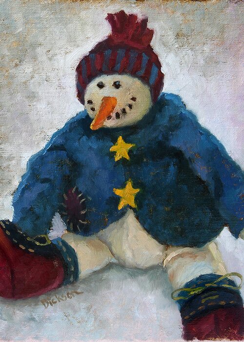 Snowman Greeting Card featuring the painting Grinning Snowman by Jeff Dickson