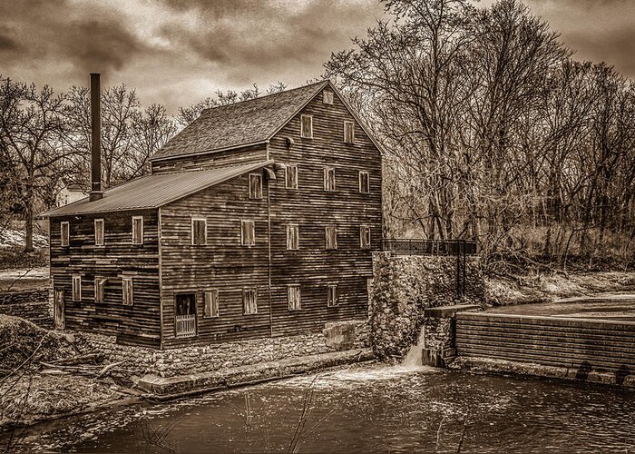 Sepia Greeting Card featuring the photograph Grist Mill In Sepia Tone by Ray Congrove