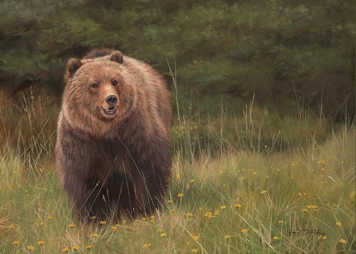 Grizzly Greeting Card featuring the painting Grizzly by David Stribbling