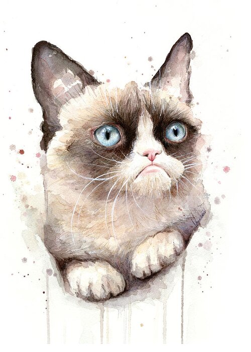 Grumpy Greeting Card featuring the painting Grumpy Cat Watercolor by Olga Shvartsur
