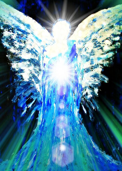 Angels Greeting Card featuring the painting Guardian of The Light by Alma Yamazaki