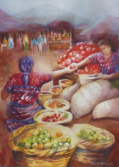 Markets Greeting Card featuring the painting Guatemala Market 2 by Barbara Parisien