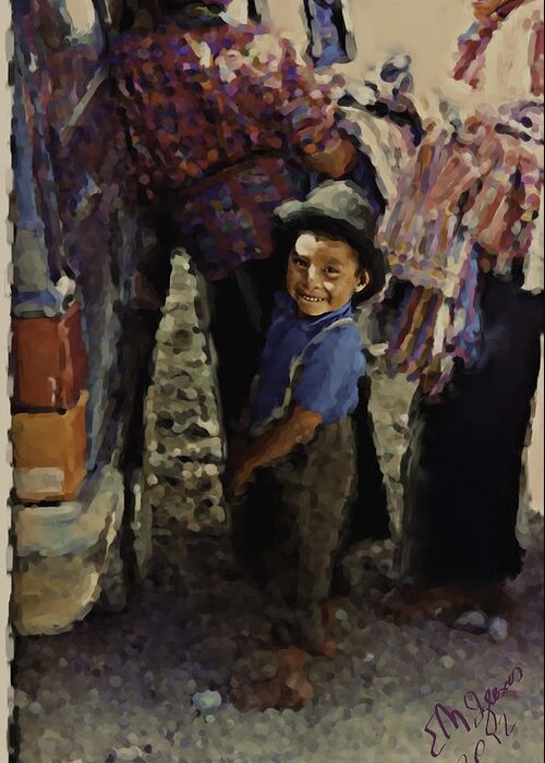  Greeting Card featuring the painting Guatemalan Boy by Elizabeth Iglesias