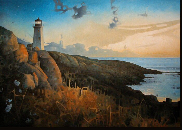 Lighthouse Greeting Card featuring the painting Guided By A Light by T S Carson