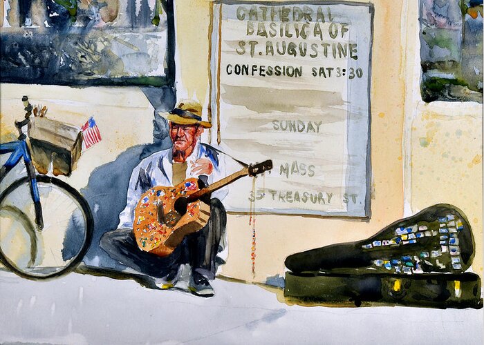 People Greeting Card featuring the painting Da192 Guitar Man by Daniel Adams by Daniel Adams