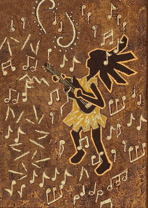 Kokopelli Greeting Card featuring the painting Guitar Player by Katherine Young-Beck