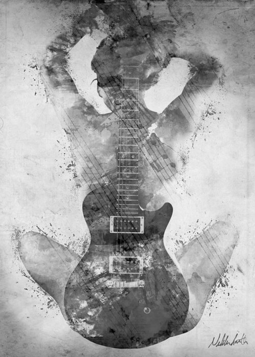 Guitar Greeting Card featuring the digital art Guitar Siren in Black and White by Nikki Smith