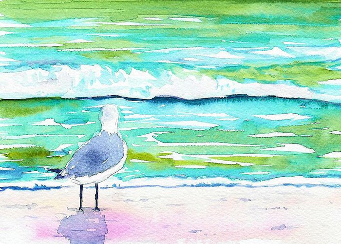 Seagull Greeting Card featuring the painting Gull by Anne Marie Brown