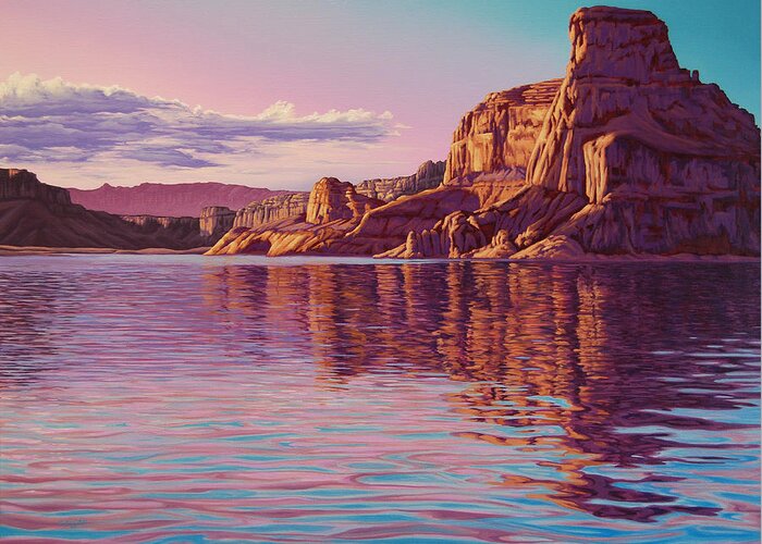 Lake Powell Greeting Card featuring the painting Gunsight Butte by Cheryl Fecht