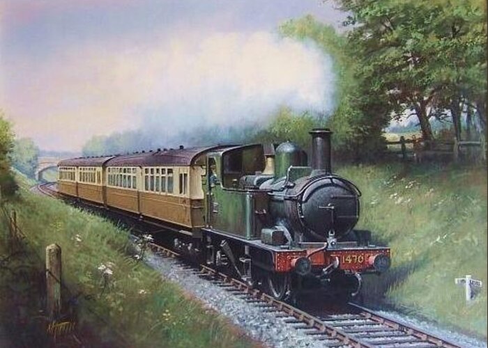 Train Greeting Card featuring the painting GWR 0.4.2T engine. by Mike Jeffries