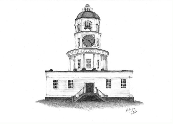 Clock Greeting Card featuring the drawing Halifax Town Clock by Patricia Hiltz