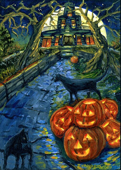 Cats Greeting Card featuring the painting Halloween Cats on the Prowl by Jacquelin L Westerman
