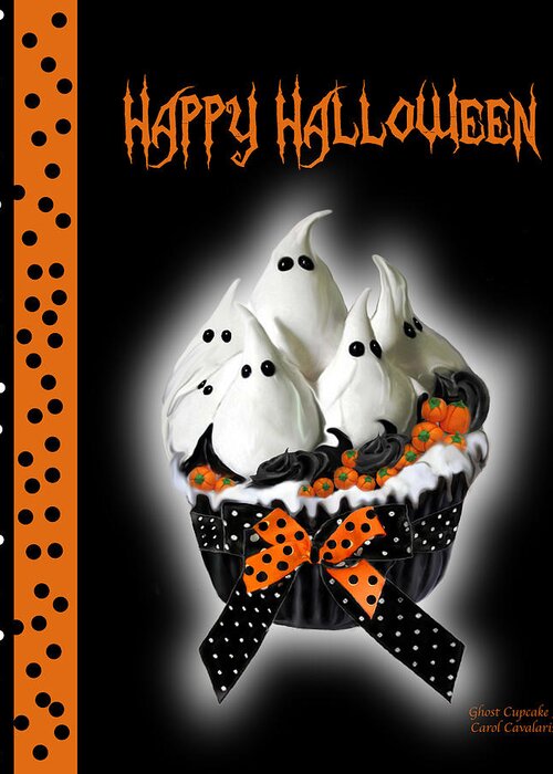 Halloween Art Greeting Card featuring the mixed media Halloween Ghost Cupcake 3 by Carol Cavalaris