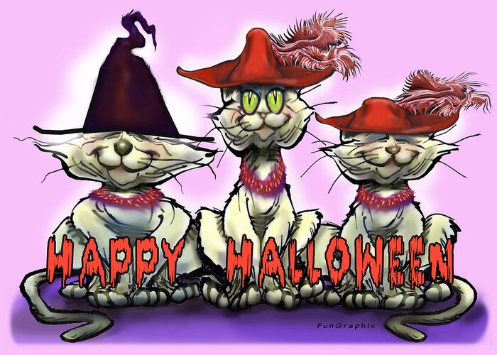 Halloween Greeting Card featuring the digital art Halloween Red Hats by Kevin Middleton