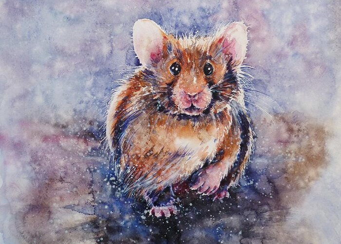 Hamster Greeting Card featuring the painting Hamster by Zaira Dzhaubaeva