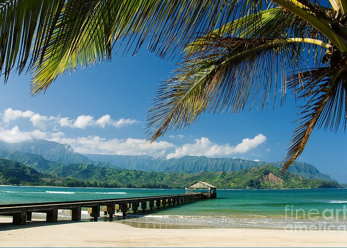 Bay Greeting Card featuring the photograph Hanalei Pier and beach by M Swiet Productions