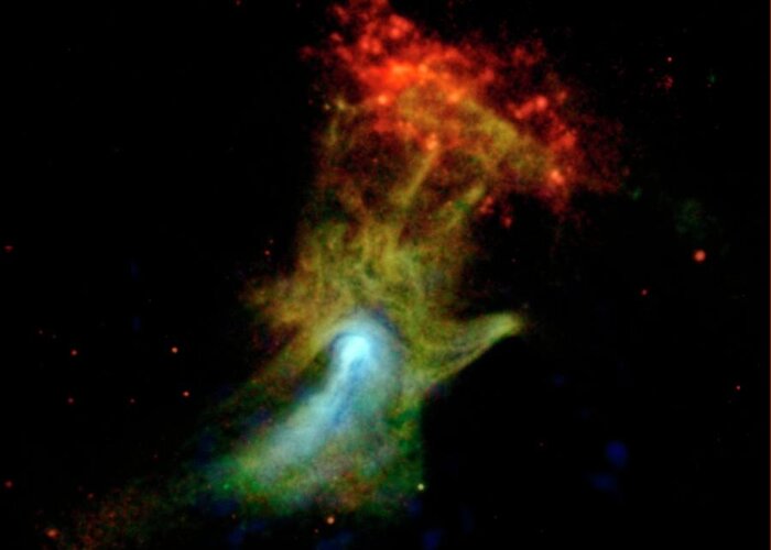 Nobody Greeting Card featuring the photograph Hand Of God Pulsar Wind Nebula by Nasa/jpl-caltech/mcgill