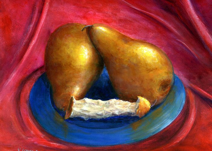 Still Life Greeting Card featuring the painting Hand Painted Art Fruit Still Life Pears by Lenora De Lude