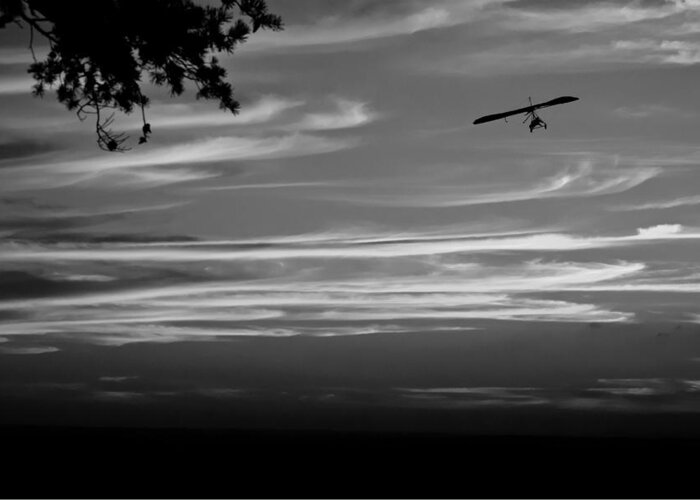 Hang Glider Greeting Card featuring the photograph Hang Gliding at Sunset BW by George Taylor