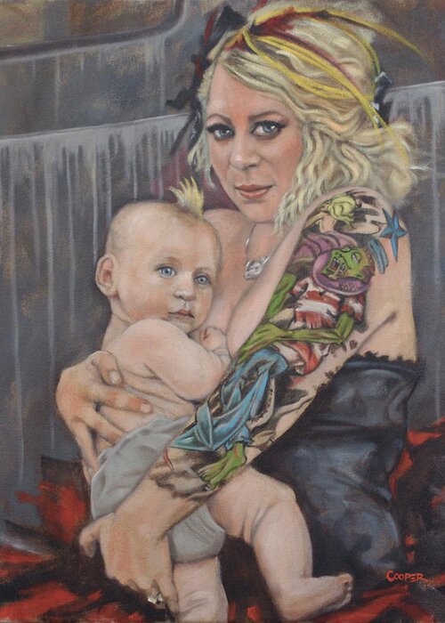 Mother Greeting Card featuring the painting Hannah and Asher by Todd Cooper