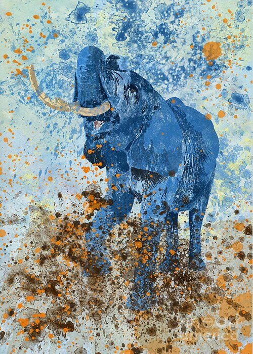 Happy Blue Elephant Greeting Card featuring the mixed media Happy Blue Elephant by Olga Hamilton