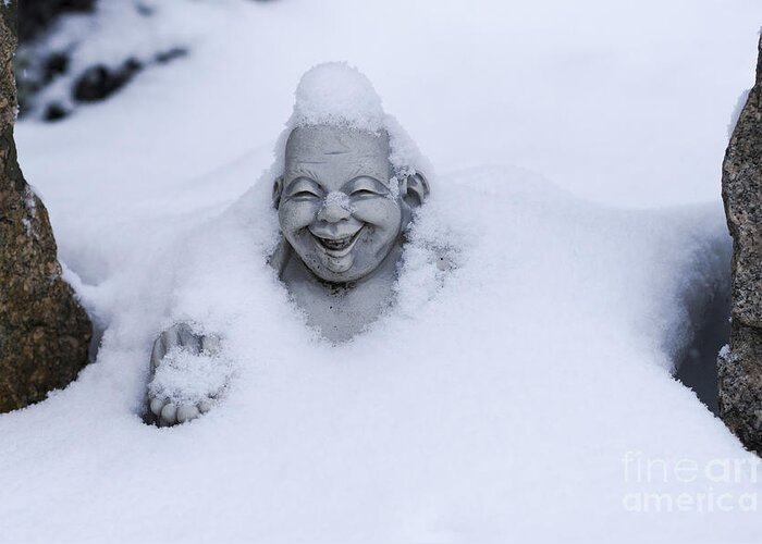 Buddha Greeting Card featuring the photograph Happy Buddha in Snow by Steven Ralser