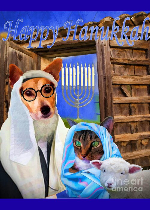 Canine Thanksgiving Greeting Card featuring the digital art Happy Hanukkah - 2 by Kathy Tarochione