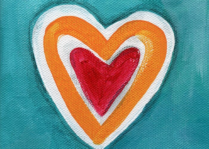 Love Hearts Romance Family Valentine Painting Heart Painting Blue Orange White Red Watercolor Ink Pop Art Bold Colors Bedroom Art Kitchen Art Living Room Art Gallery Wall Art Art For Interior Designers Hospitality Art Set Design Wedding Gift Art By Linda Woods Kids Room Art Dorm Room Pillow Greeting Card featuring the painting Happy Love by Linda Woods