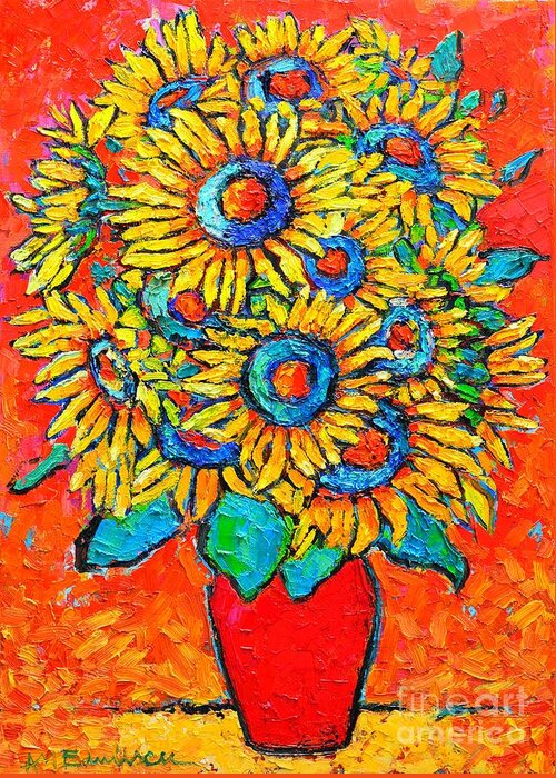Sunflowers Greeting Card featuring the painting Happy Sunflowers by Ana Maria Edulescu