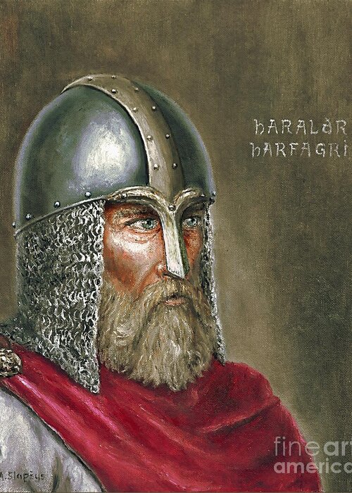 Viking Greeting Card featuring the painting Harald Harfagre by Arturas Slapsys