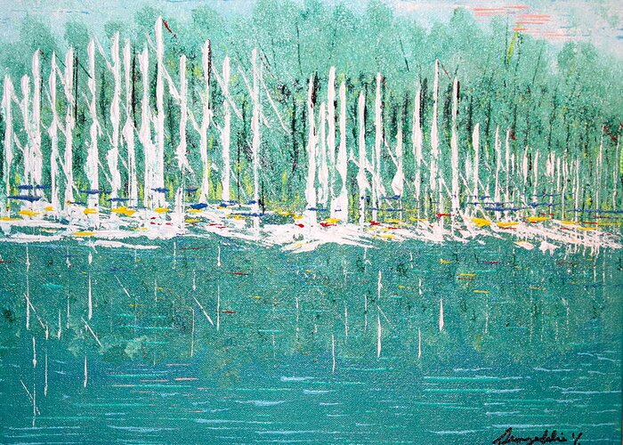 Water Greeting Card featuring the painting Harbor Shores by George Riney