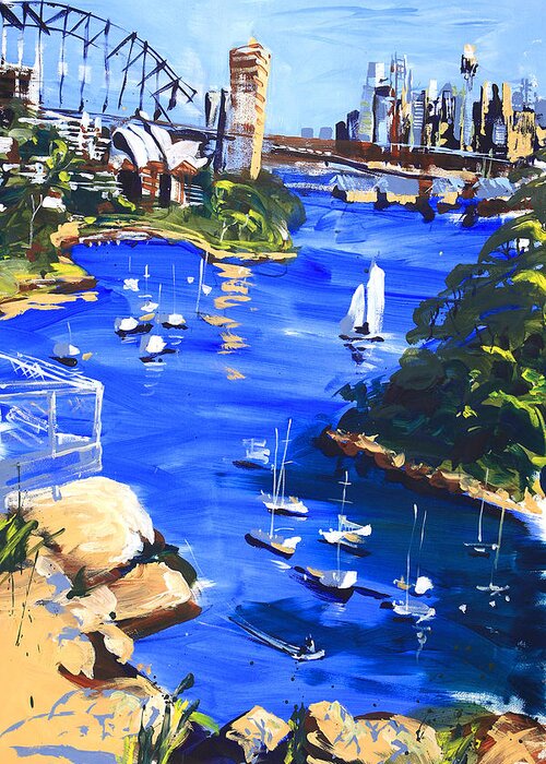 Sydney Greeting Card featuring the painting Harbour in Sun and Wind by Shirley Peters