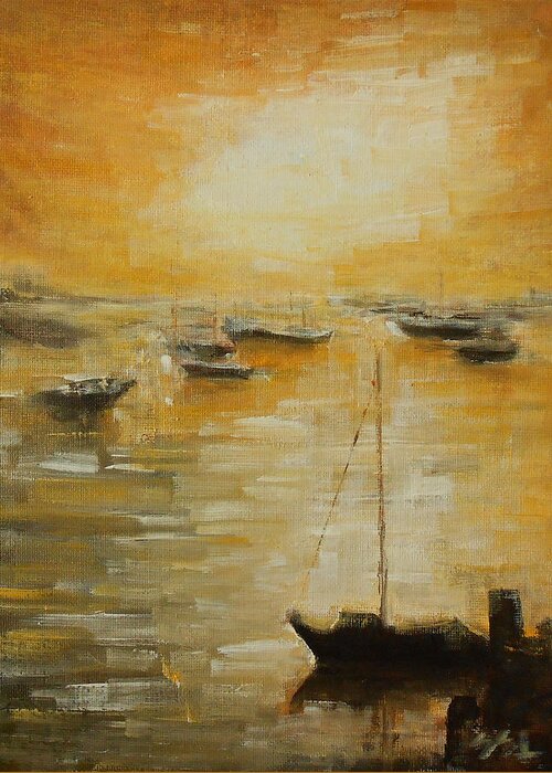 Seascape Greeting Card featuring the painting Harbour Sunset by Jane See