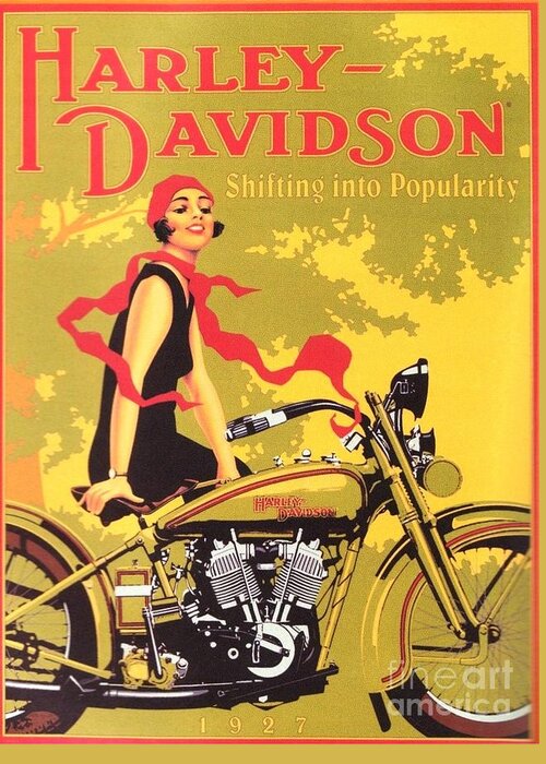 Pd-art: Reproduction Greeting Card featuring the painting Harley Davidson 1927 Poster by Thea Recuerdo