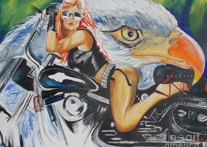 Harley Davidson Greeting Card featuring the painting Harley Girl by PainterArtist FIN