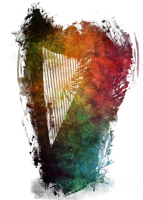 Harp Greeting Card featuring the digital art Harp colored instrumental music by Justyna Jaszke JBJart