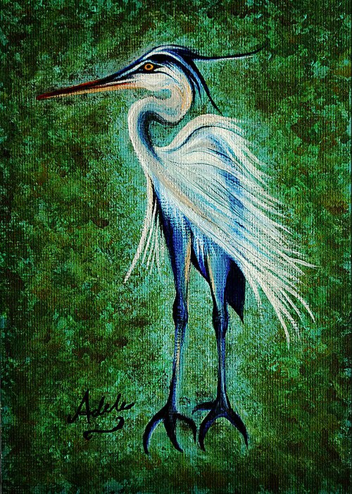 Great Blue Heron Greeting Card featuring the painting Harry Heron by Adele Moscaritolo