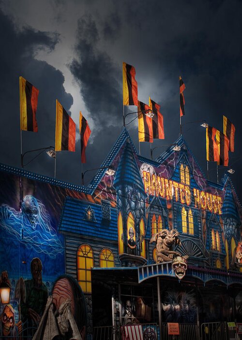 Carnival Greeting Card featuring the photograph Haunted House on the Midway by David and Carol Kelly