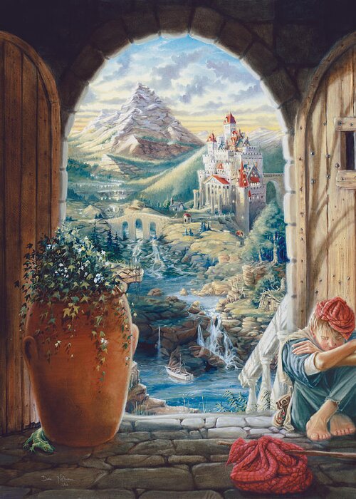 Fantasy Landscape Greeting Card featuring the painting Having Travelled by Dan Nelson