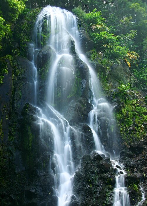 Maui Hawaii Hana Waterfall Tropical Greeting Card featuring the photograph Hawaiian Waterfall by James Roemmling