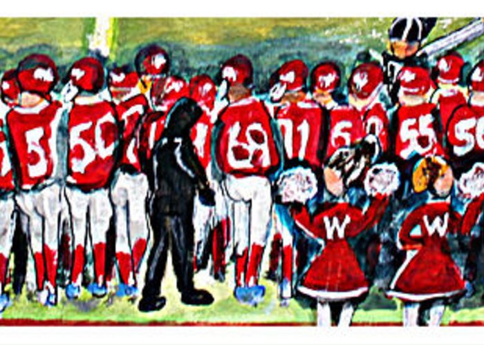 Waltham Greeting Card featuring the painting Hawk Sideline by Rita Brown